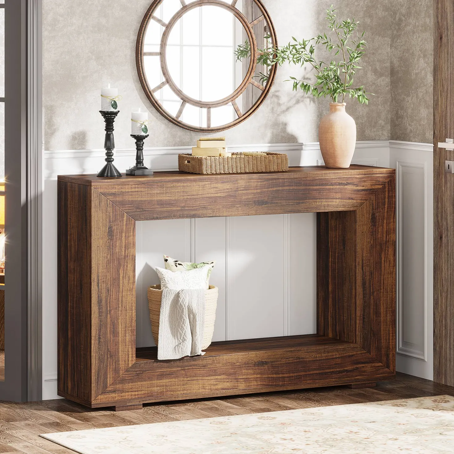 Farmhouse Console Table, 47" Rustic Wood Entryway Sofa Table with Storage