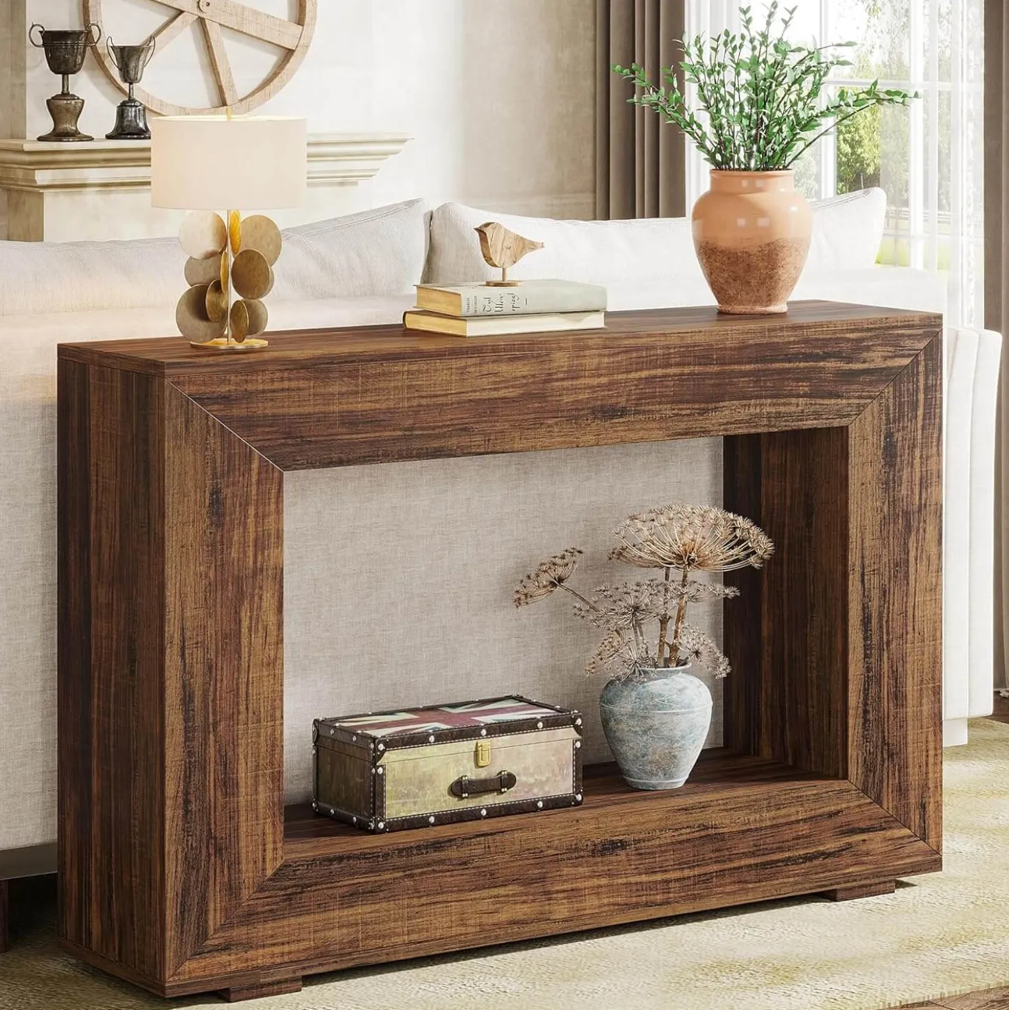 Farmhouse Console Table, 47" Rustic Wood Entryway Sofa Table with Storage