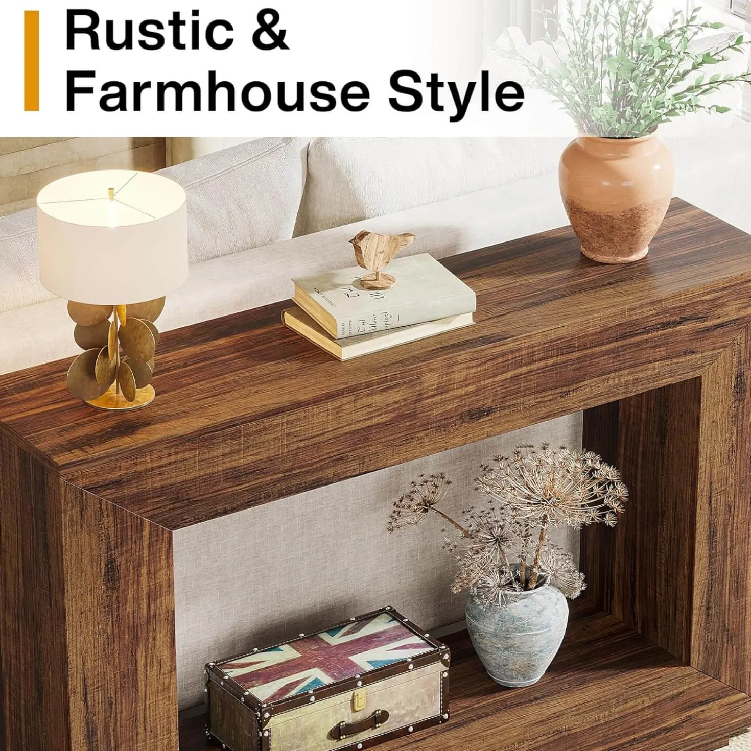 Farmhouse Console Table, 47" Rustic Wood Entryway Sofa Table with Storage