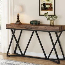 Farmhouse Console Table, 55" Sofa Table Wood Entryway Table