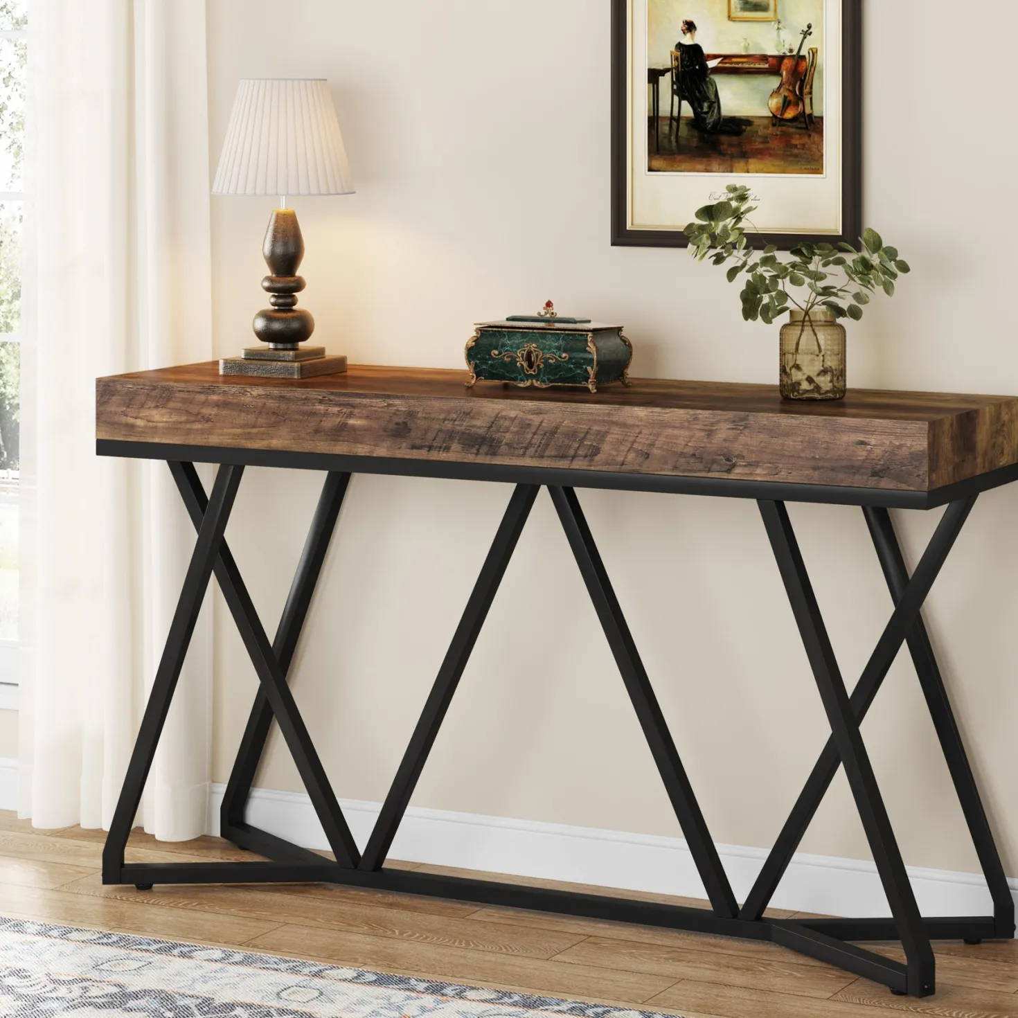 Farmhouse Console Table, 55" Sofa Table Wood Entryway Table