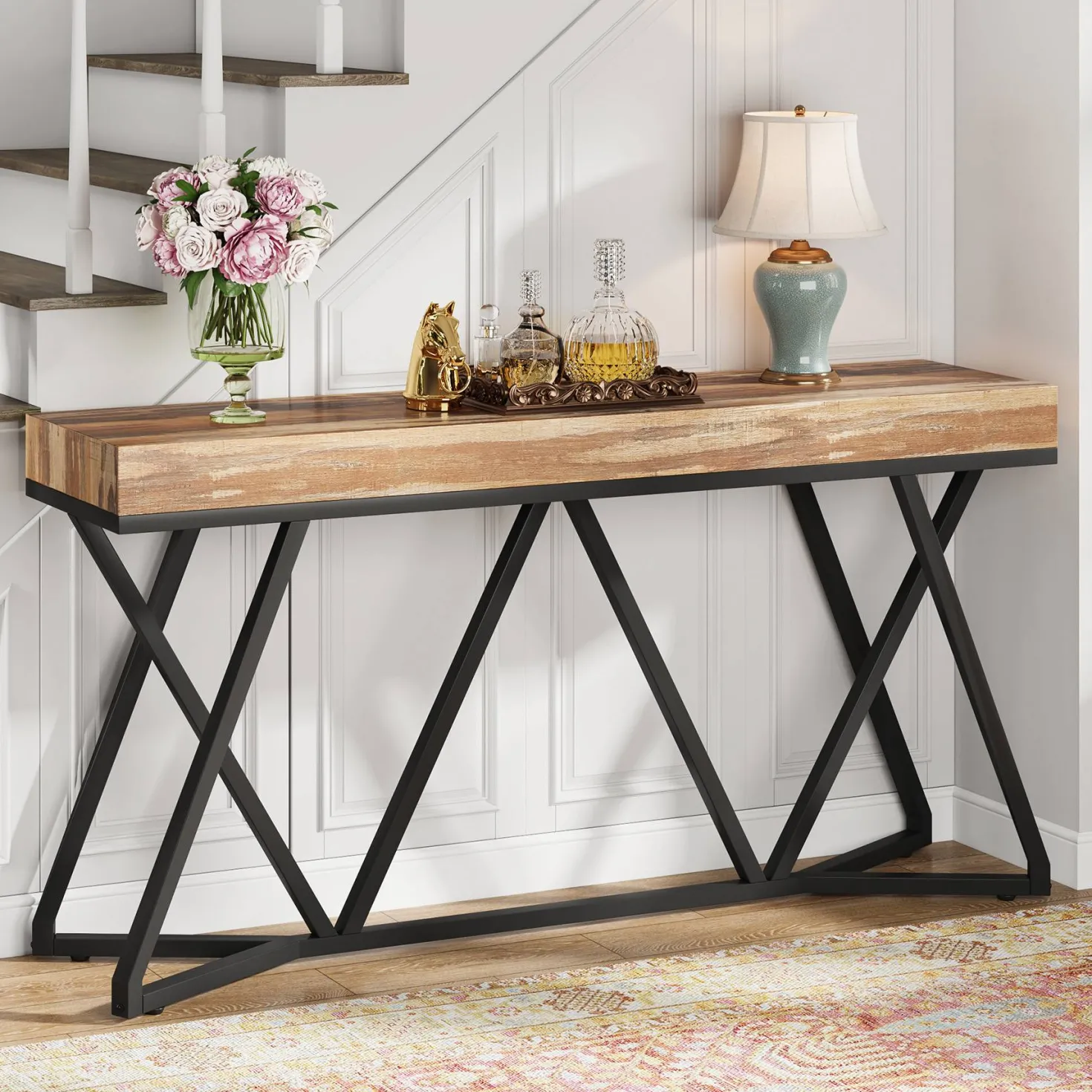 Farmhouse Console Table, 55" Sofa Table Wood Entryway Table