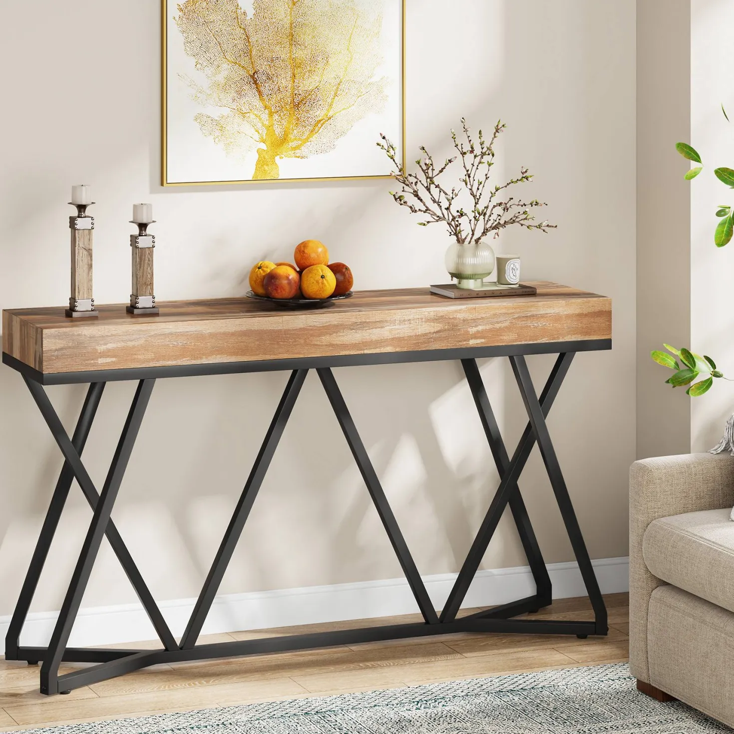 Farmhouse Console Table, 55" Sofa Table Wood Entryway Table