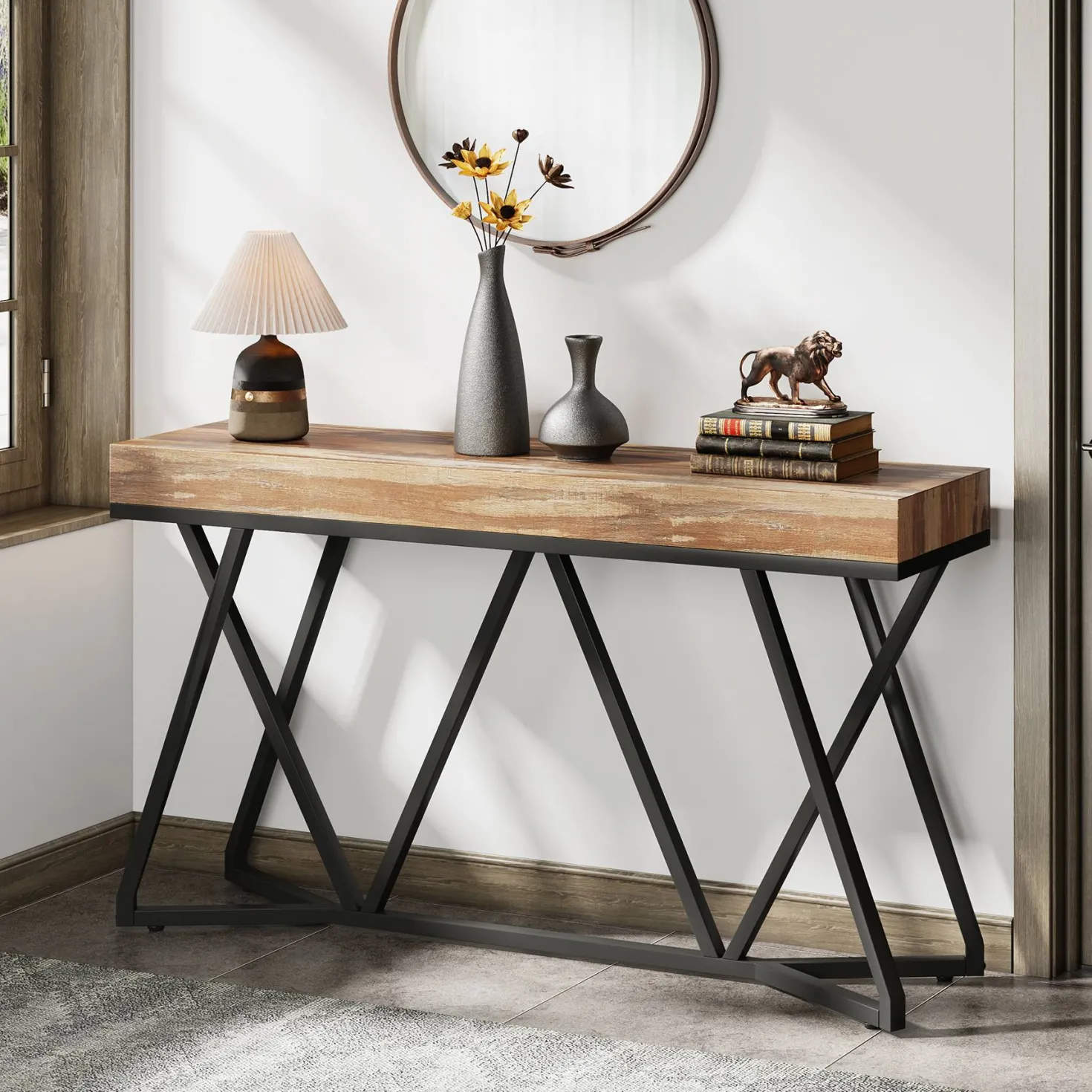 Farmhouse Console Table, 55" Sofa Table Wood Entryway Table