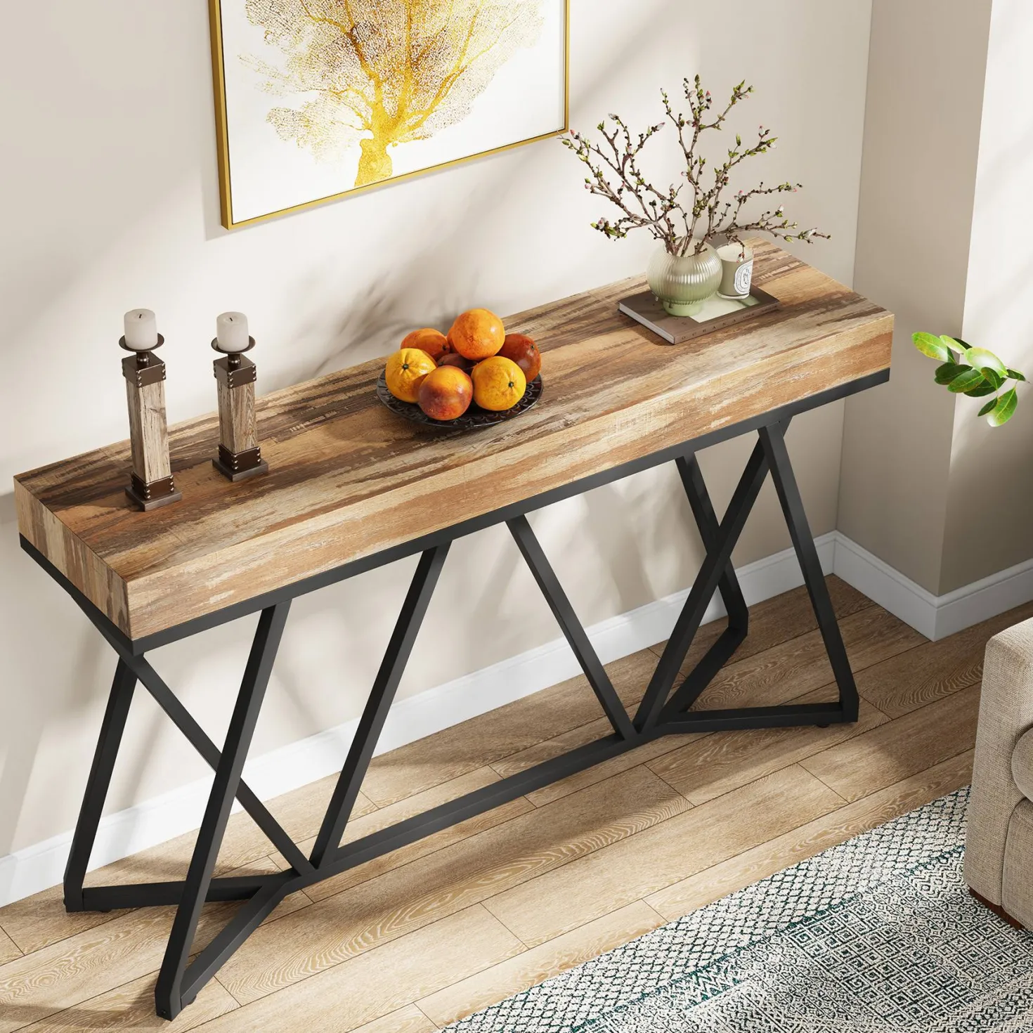 Farmhouse Console Table, 55" Sofa Table Wood Entryway Table