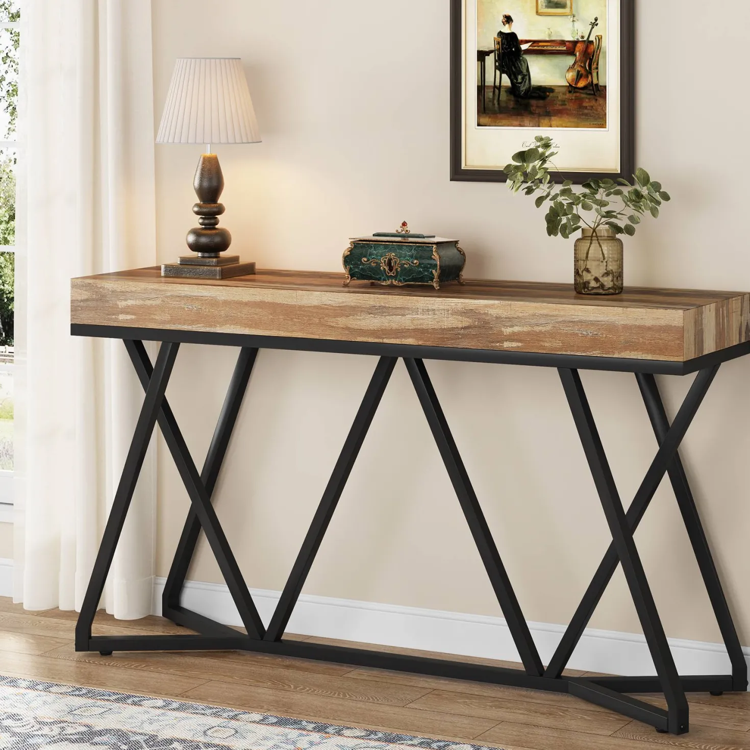 Farmhouse Console Table, 55" Sofa Table Wood Entryway Table