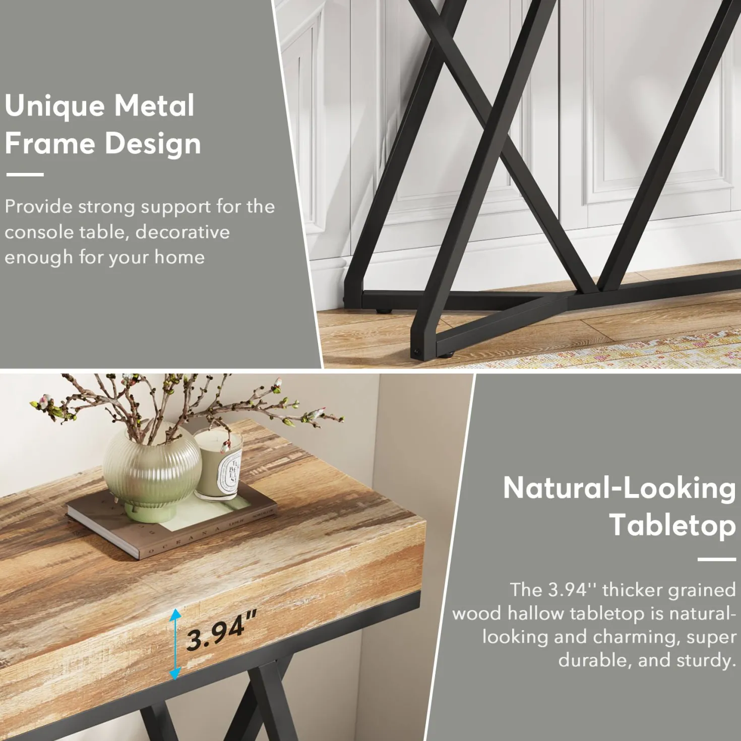 Farmhouse Console Table, 55" Sofa Table Wood Entryway Table