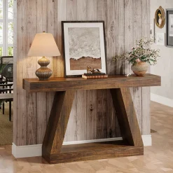 Farmhouse Console Table, 55" Sofa Table with Storage