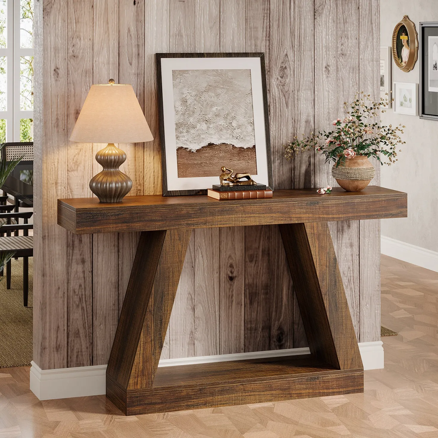Farmhouse Console Table, 55" Sofa Table with Storage