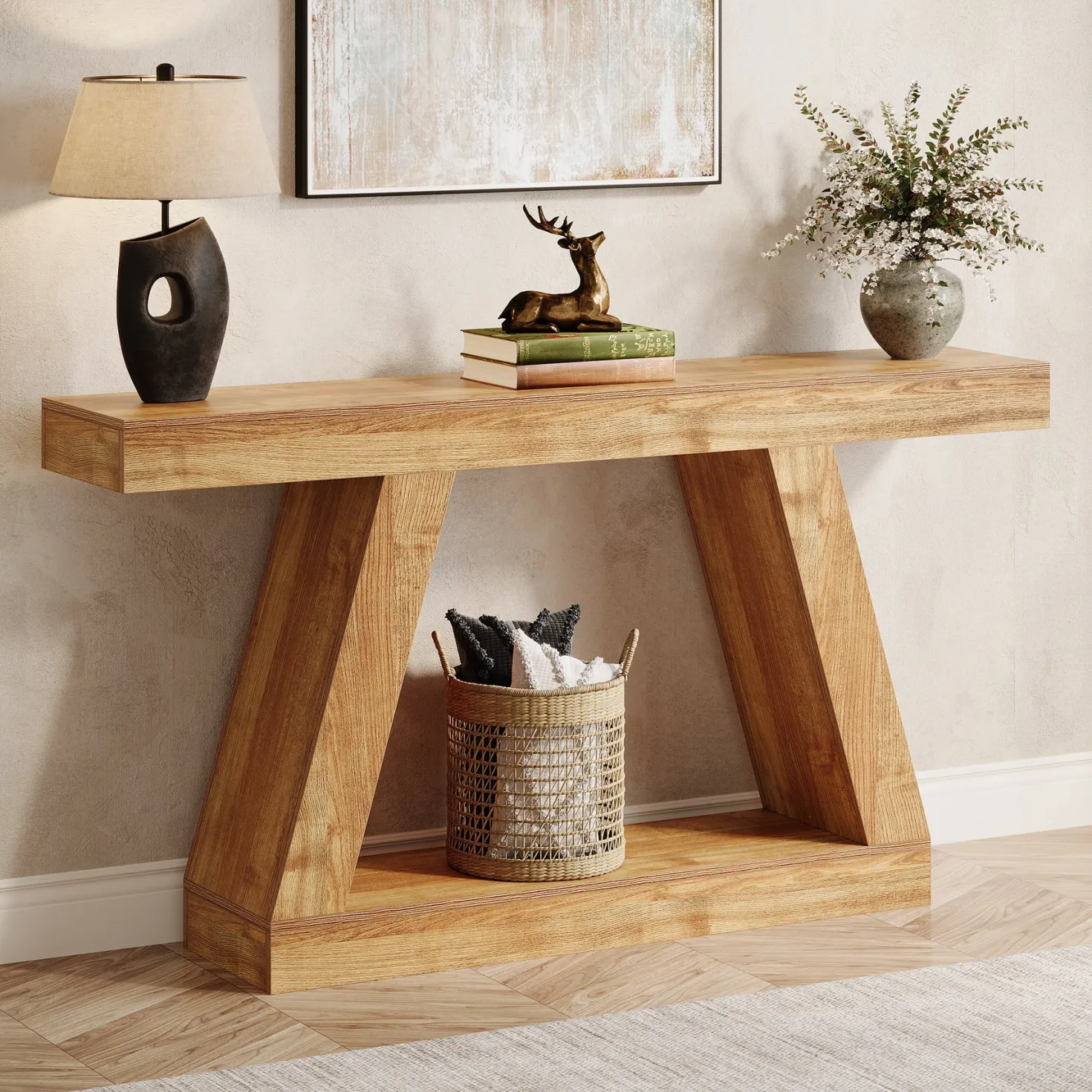 Farmhouse Console Table, 55" Sofa Table with Storage