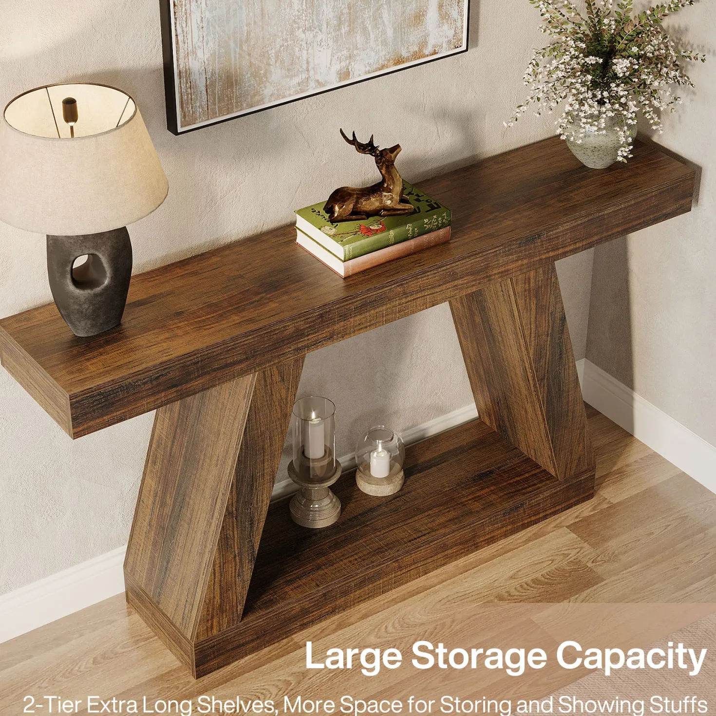Farmhouse Console Table, 55" Sofa Table with Storage