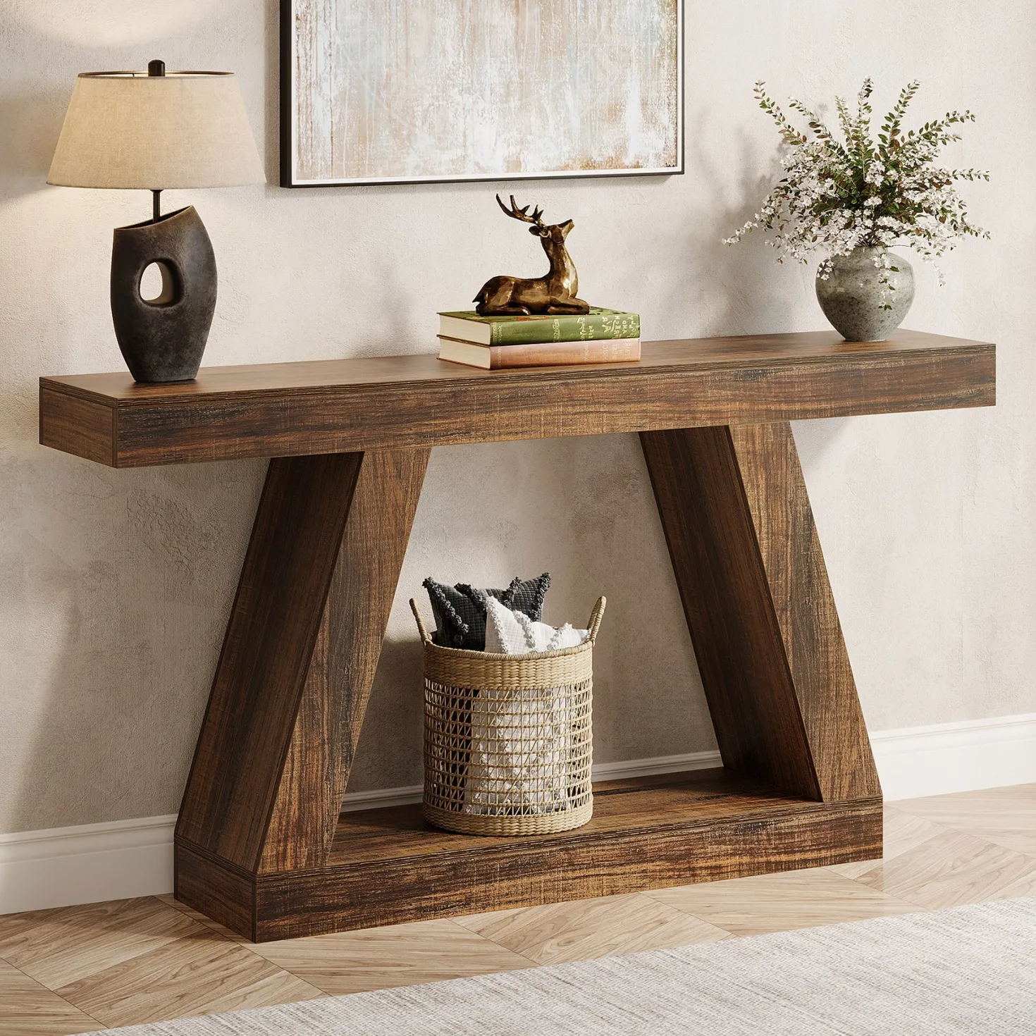 Farmhouse Console Table, 55" Sofa Table with Storage
