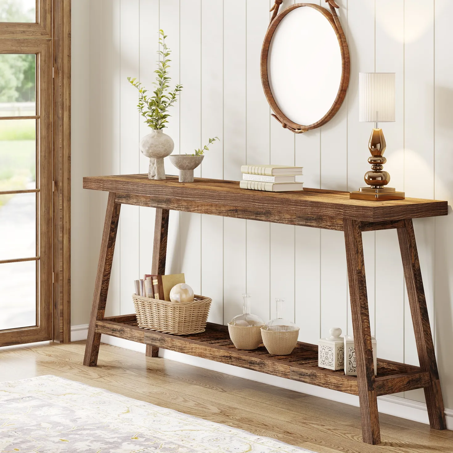 Farmhouse Console Table, 70.9" Entryway Table 2-Tier Sofa Table