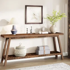 Farmhouse Console Table, 70.9" Entryway Table 2-Tier Sofa Table