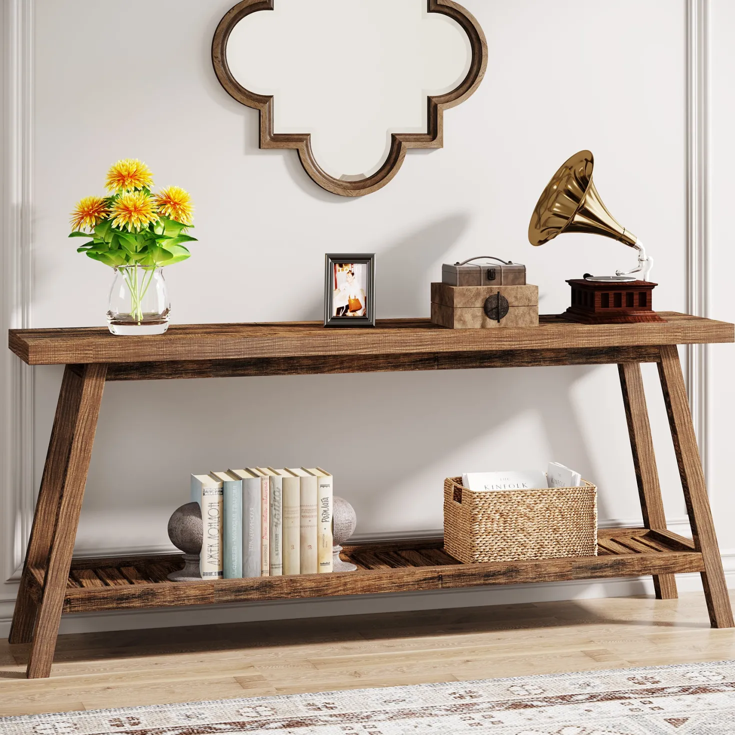 Farmhouse Console Table, 70.9" Entryway Table 2-Tier Sofa Table