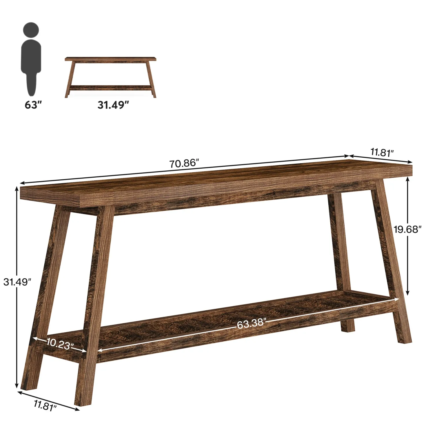 Farmhouse Console Table, 70.9" Entryway Table 2-Tier Sofa Table