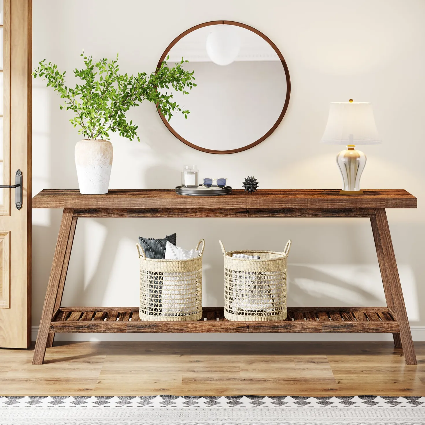 Farmhouse Console Table, 70.9" Entryway Table 2-Tier Sofa Table