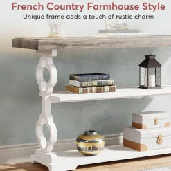 Farmhouse Console Table, 55" Entryway Sofa Table with Storage Shelves