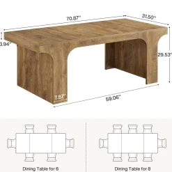 Farmhouse Dining Table, 70.87" Rectangular Kitchen Dining Table for 6-8 People