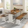 Farmhouse Dining Table Set, 47" Kitchen Table with 2 Benches