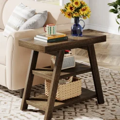 Farmhouse End Table, 3-Tier Sofa Side Table with Storage Shelf for Living Room