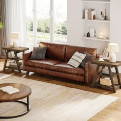Farmhouse End Table, 3-Tier Sofa Side Table with Storage Shelf for Living Room