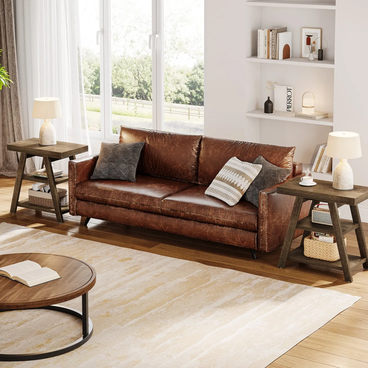 Farmhouse End Table, 3-Tier Sofa Side Table with Storage Shelf for Living Room