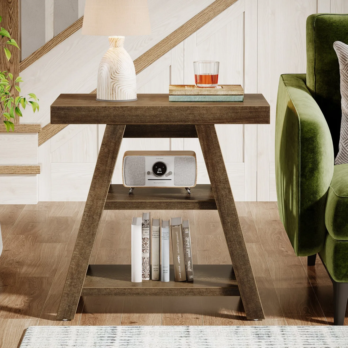 Farmhouse End Table, 3-Tier Sofa Side Table with Storage Shelf for Living Room