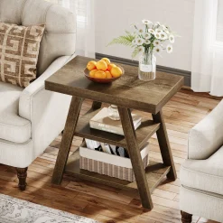 Farmhouse End Table, 3-Tier Sofa Side Table with Storage Shelf for Living Room
