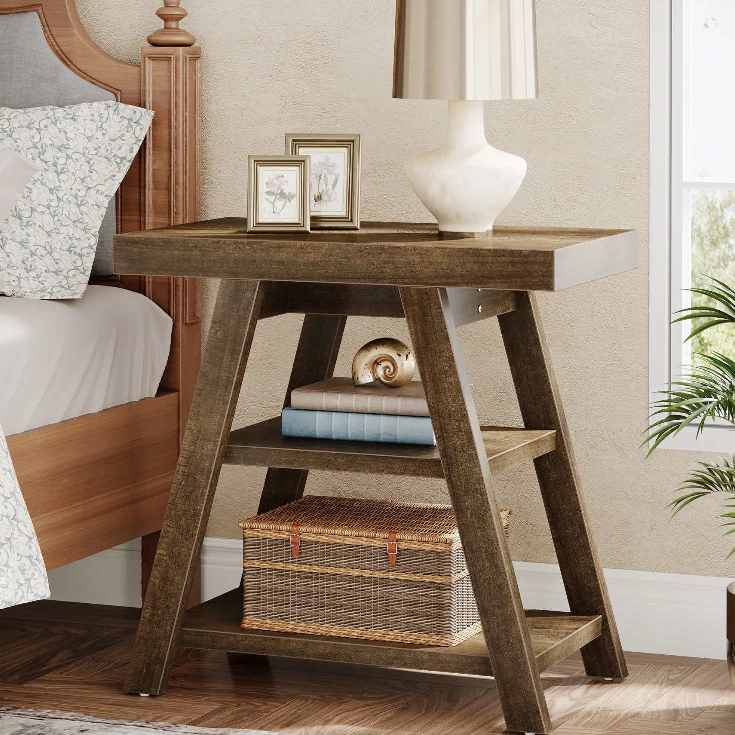 Farmhouse End Table, 3-Tier Sofa Side Table with Storage Shelf for Living Room