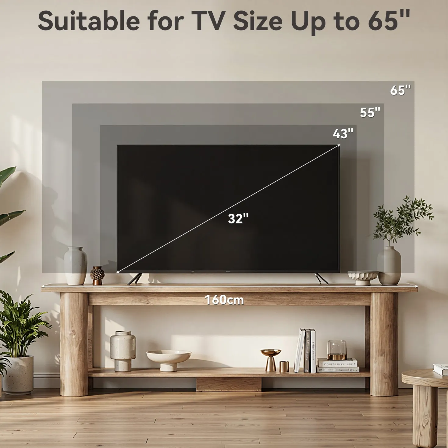 Farmhouse TV Stand for up to 65" TVs, Rustic Entertainment Center with 2-Tier Open Storage
