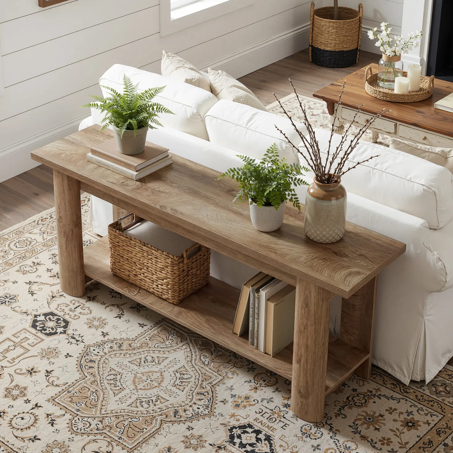 Farmhouse TV Stand for up to 65" TVs, Rustic Entertainment Center with 2-Tier Open Storage