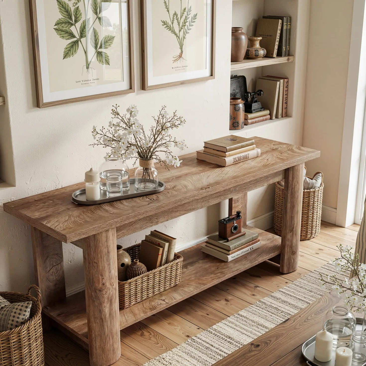 Farmhouse TV Stand for up to 65" TVs, Rustic Entertainment Center with 2-Tier Open Storage