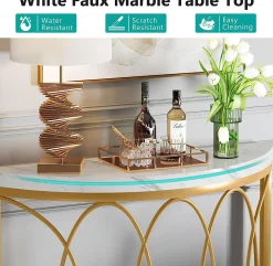 Faux Marble Console Table, 43" Half Moon Sofa Entryway Table