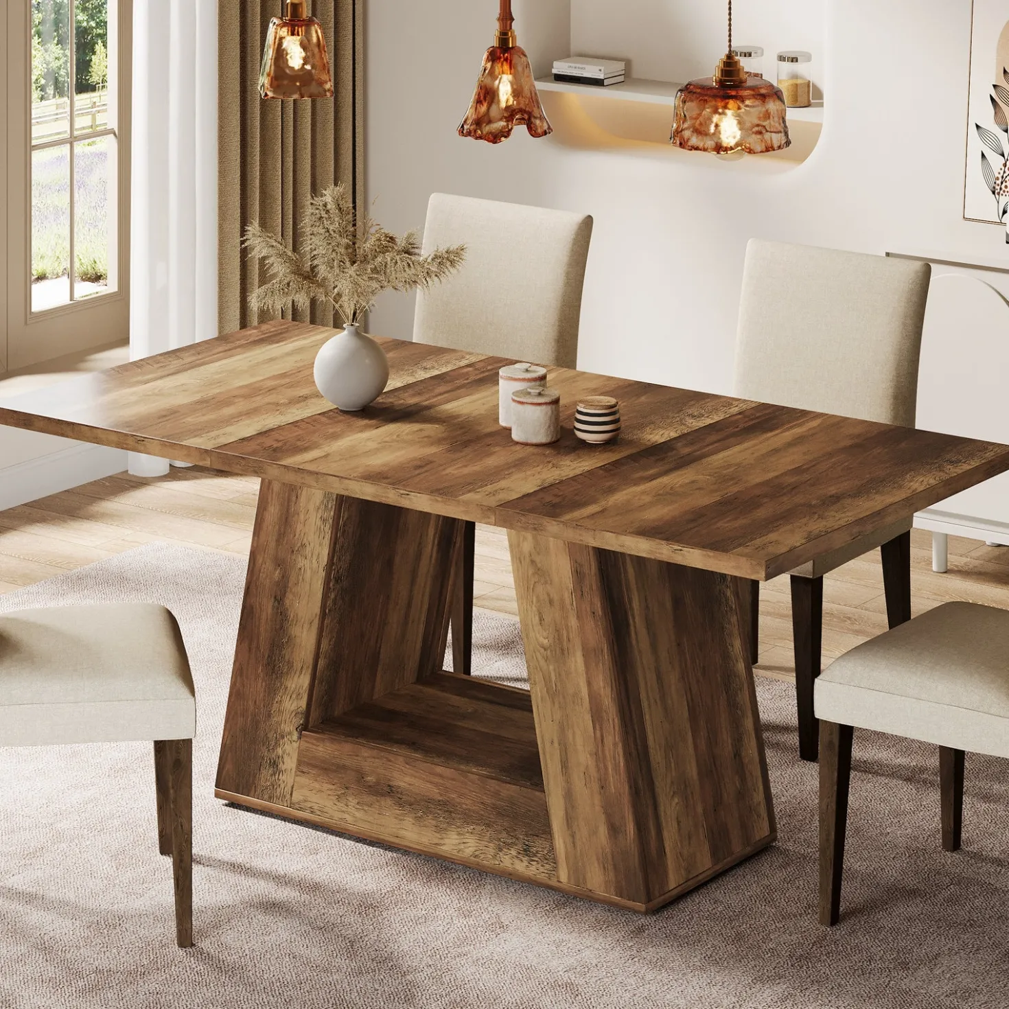 Faux Marble Dining Table, 63" Kitchen Table for 4 to 6 People