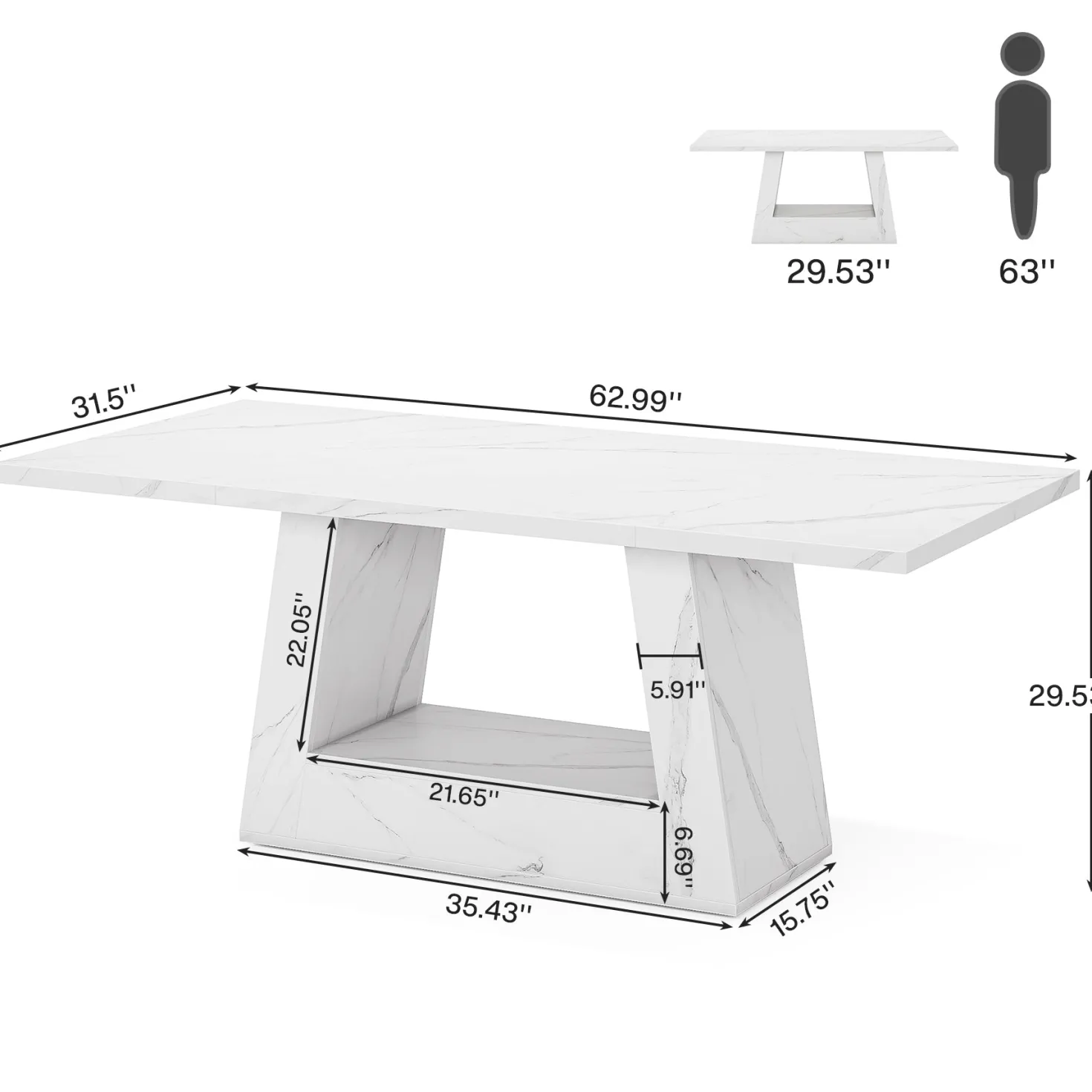 Faux Marble Dining Table, 63" Kitchen Table for 4 to 6 People
