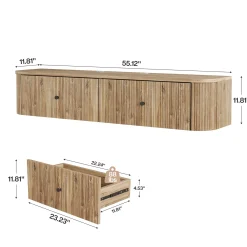 Floating TV Stand, 55" Wall Mounted Media Console with 2 Fluted Drawers