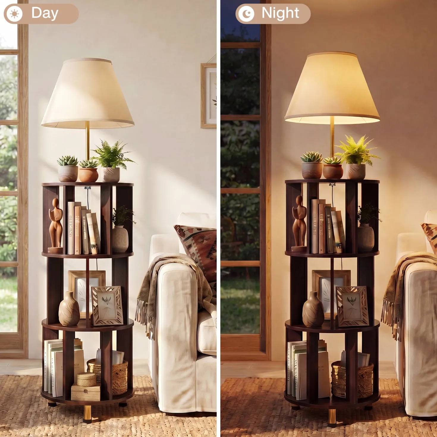 Floor Lamp with 3-Tier Open Bookshelf, 62.2" Tall Standing Lamp for Home Office
