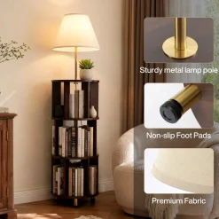 Floor Lamp with 3-Tier Open Bookshelf, 62.2" Tall Standing Lamp for Home Office