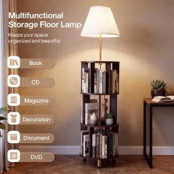Floor Lamp with 3-Tier Open Bookshelf, 62.2