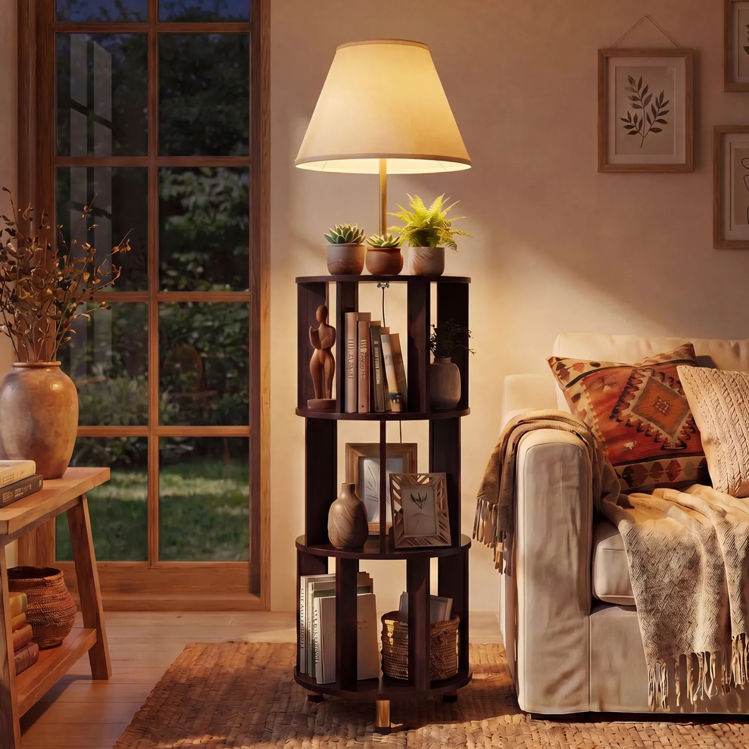 Floor Lamp with 3-Tier Open Bookshelf, 62.2" Tall Standing Lamp for Home Office
