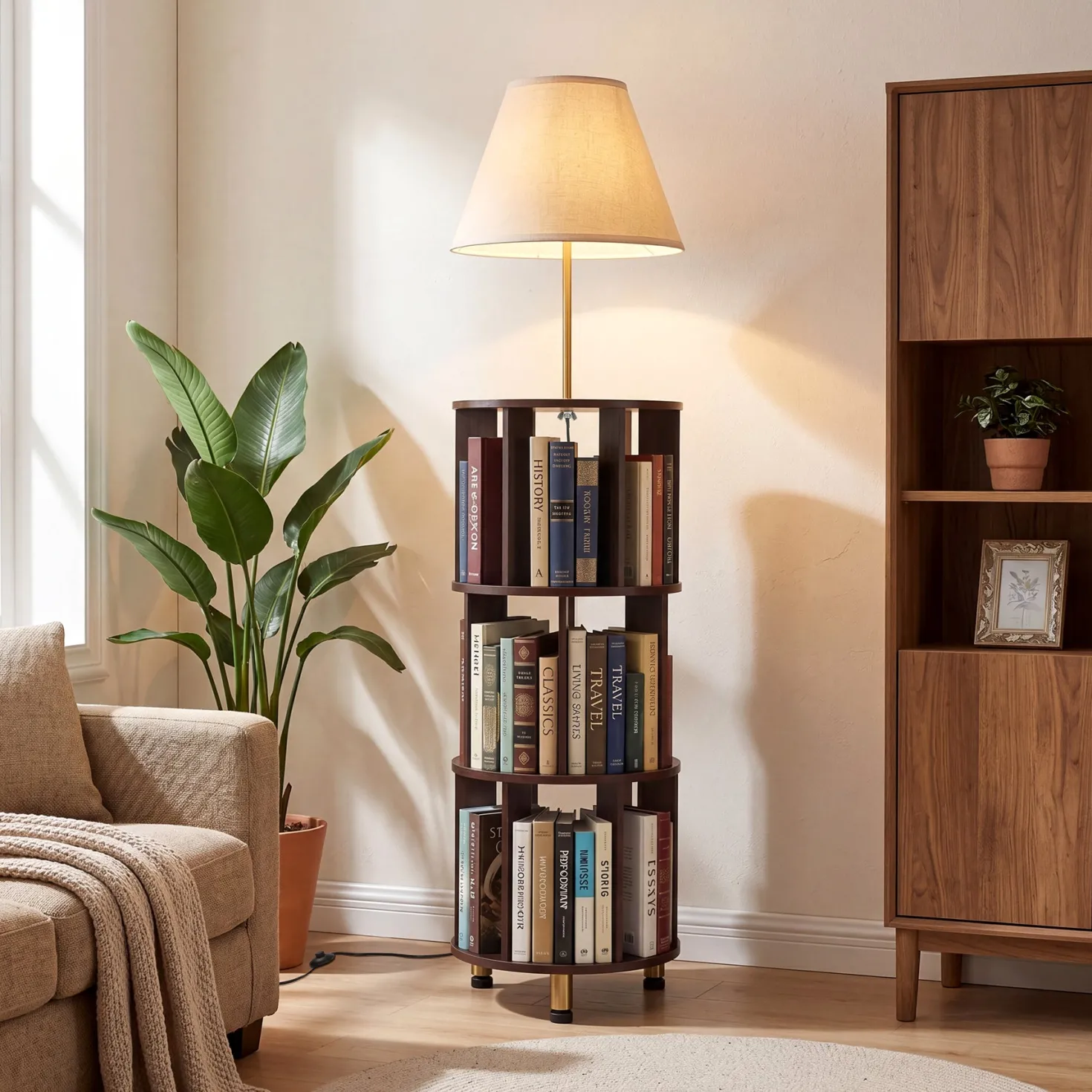 Floor Lamp with 3-Tier Open Bookshelf, 62.2" Tall Standing Lamp for Home Office
