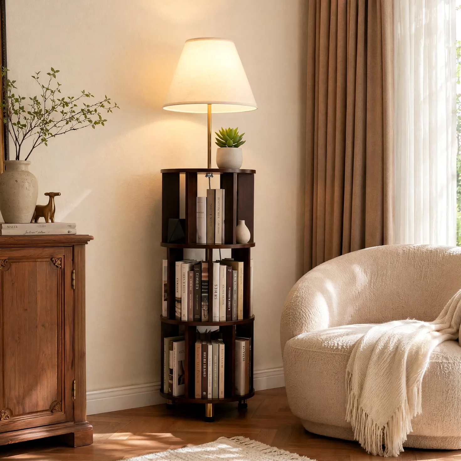 Floor Lamp with 3-Tier Open Bookshelf, 62.2" Tall Standing Lamp for Home Office