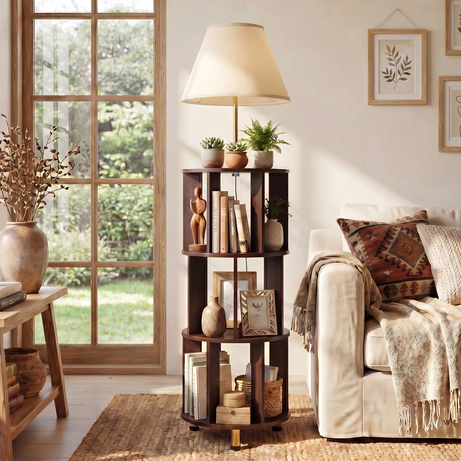 Floor Lamp with 3-Tier Open Bookshelf, 62.2" Tall Standing Lamp for Home Office