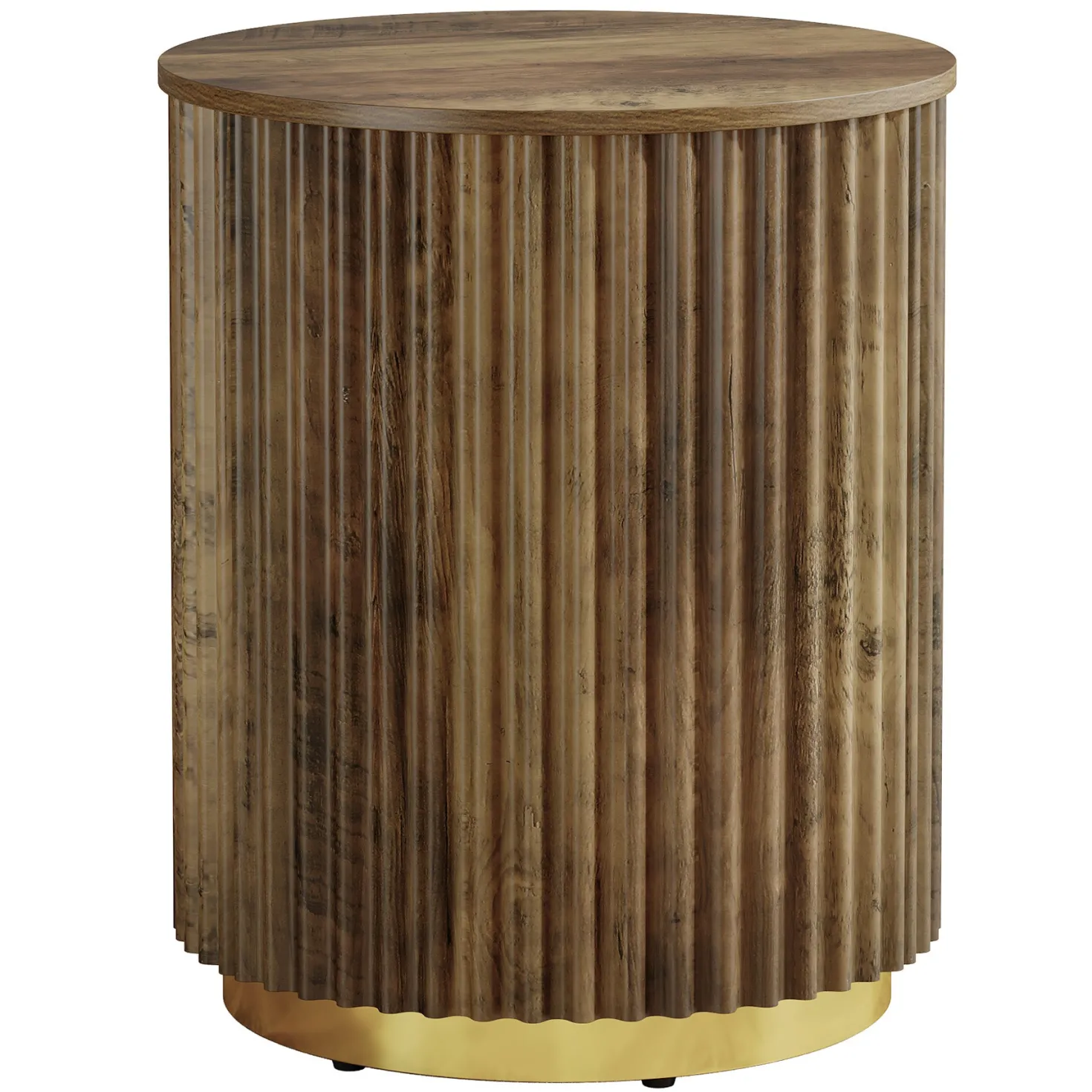 Fluted Round End Table, Small Side Table Nightstand for Living Room, Bedroom