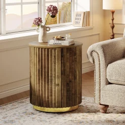 Fluted Round End Table, Small Side Table Nightstand for Living Room, Bedroom
