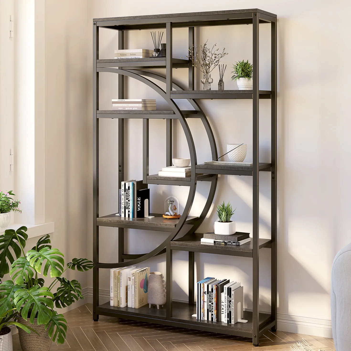 Freestanding Bookshelf, 68.9" Etagere Bookcase with 9 Open Shelves