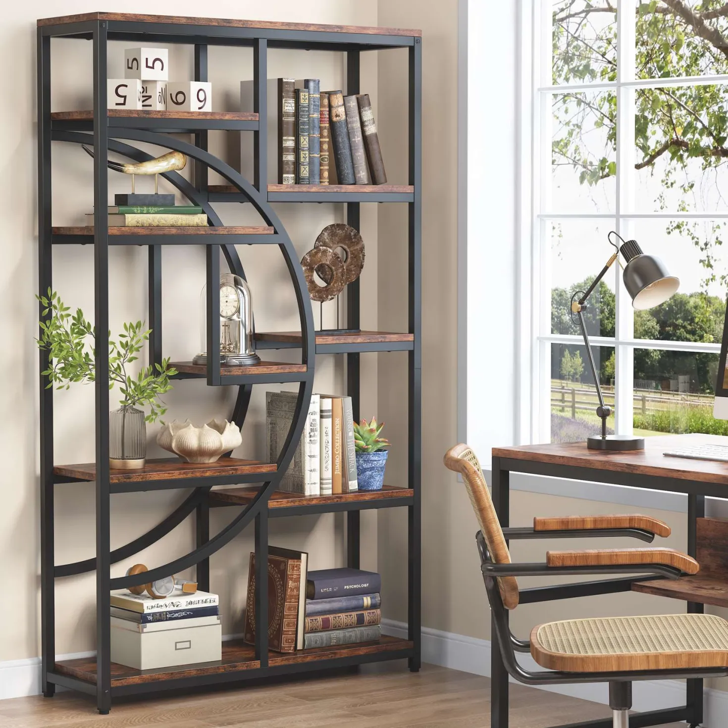 Freestanding Bookshelf, 68.9" Etagere Bookcase with 9 Open Shelves