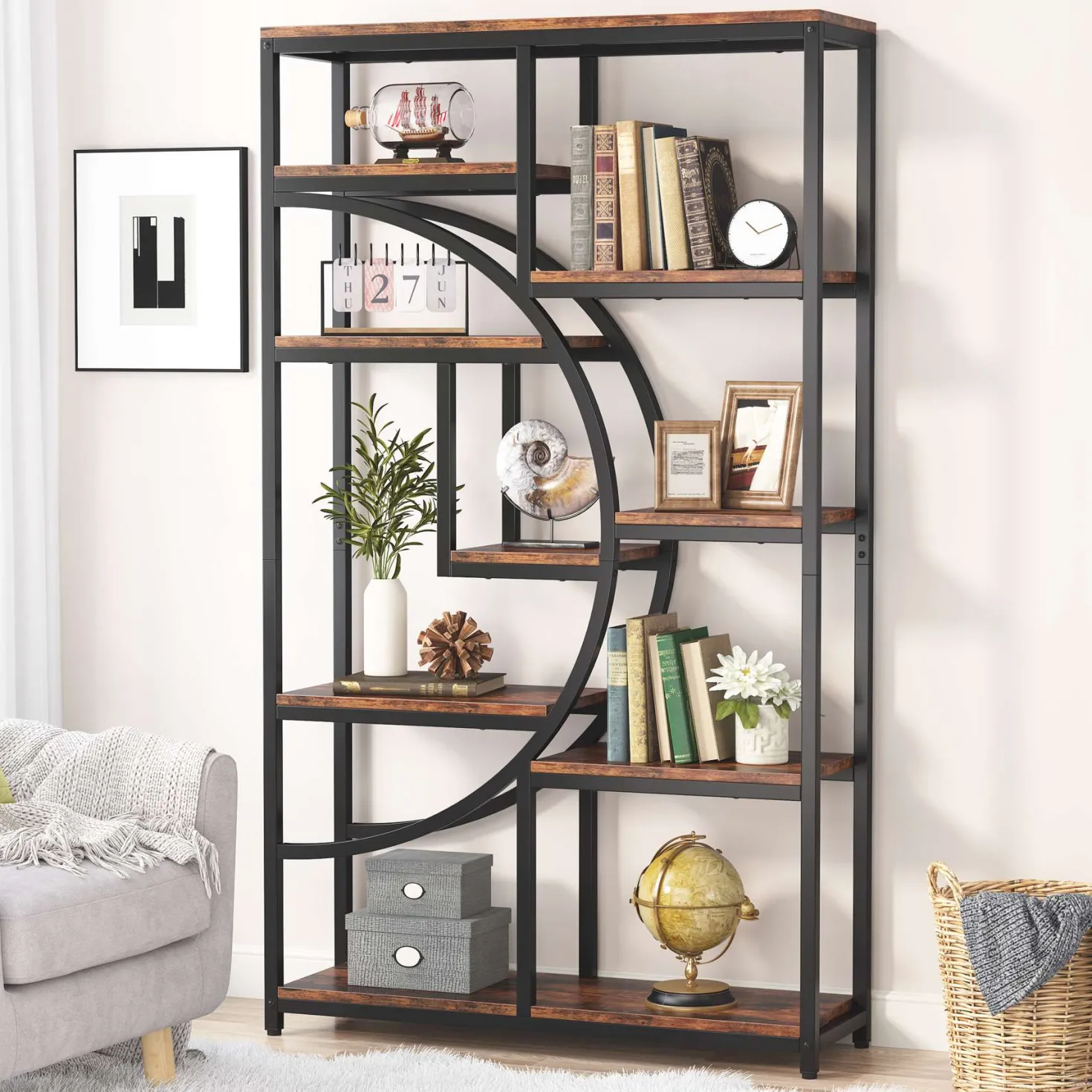 Freestanding Bookshelf, 68.9" Etagere Bookcase with 9 Open Shelves