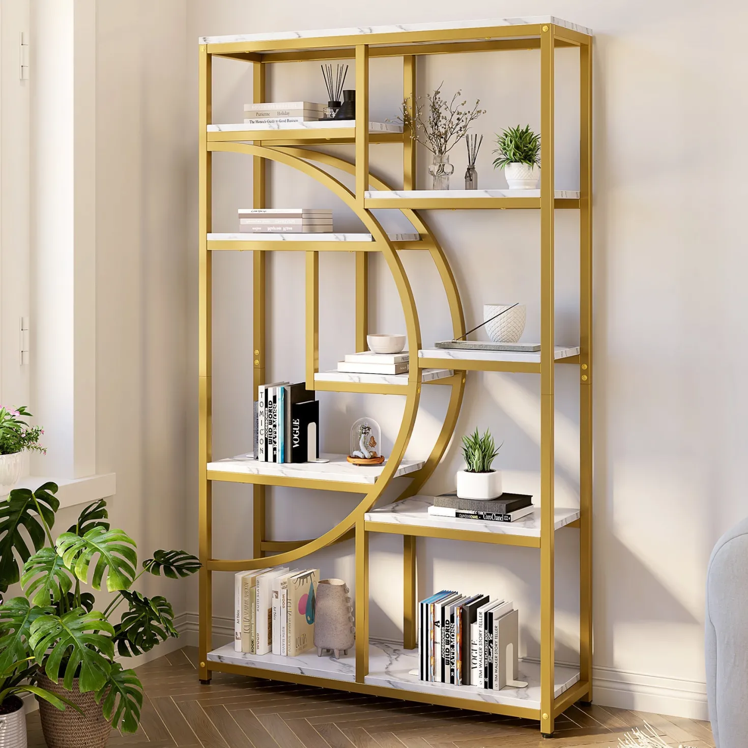 Freestanding Bookshelf, 68.9" Etagere Bookcase with 9 Open Shelves